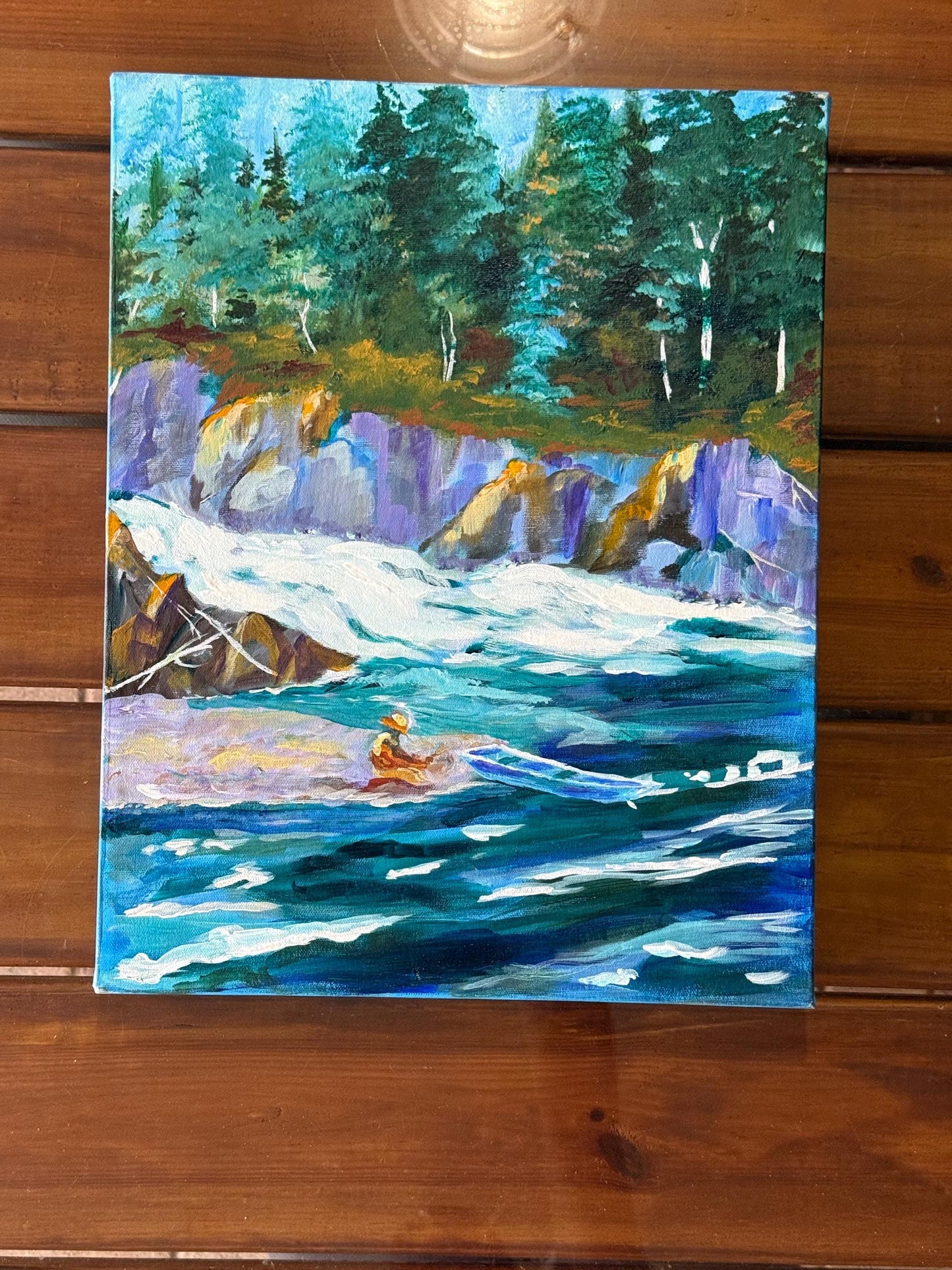 Forest River Pool Original Impressionistic Landscape Acrylic Painting Canvas Art