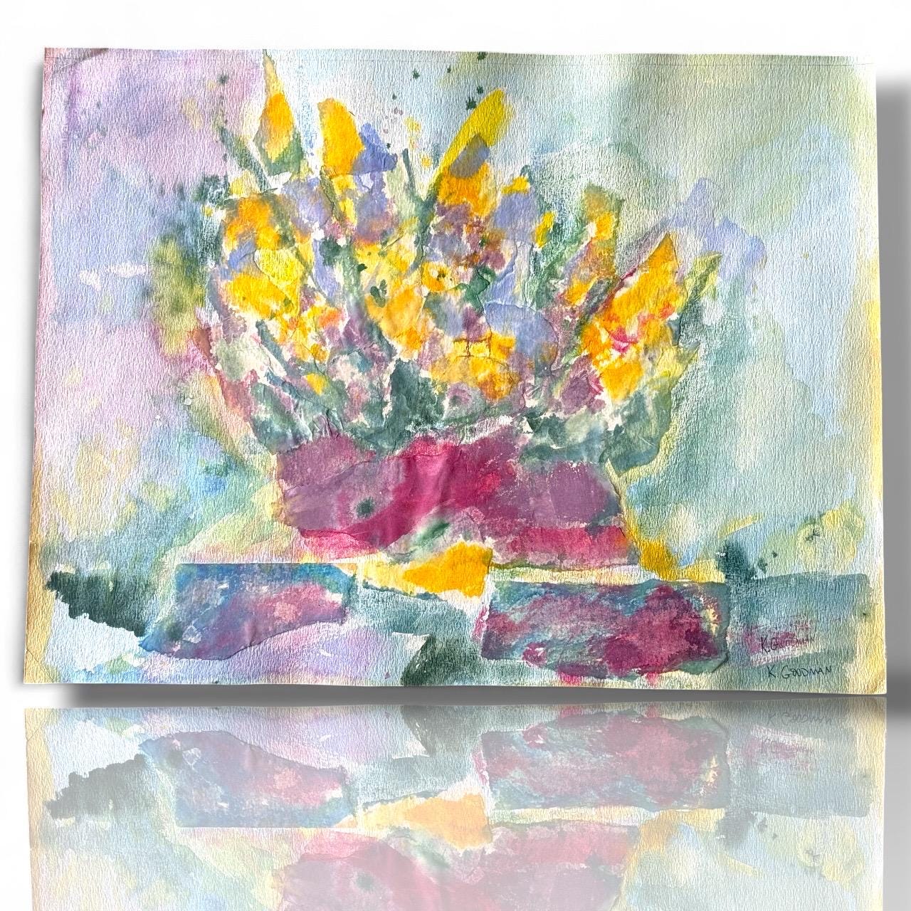 A Signed Original Artist Watercolor Artwork Abstract Daisy Flowers Art K.Goodman