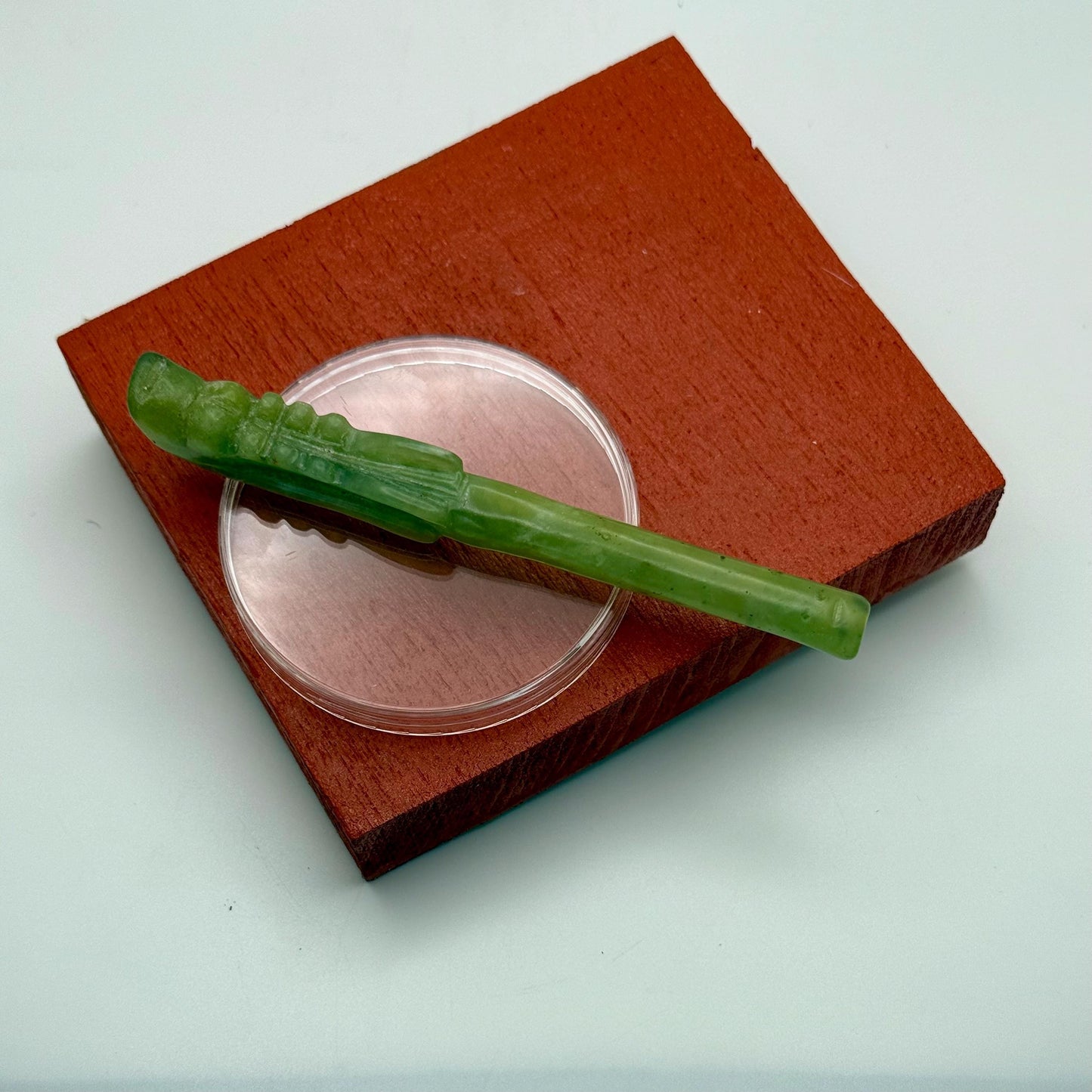 Antique Asian Old Natural Jade Cigarette Holder Hand Carved Dragon Shaped End