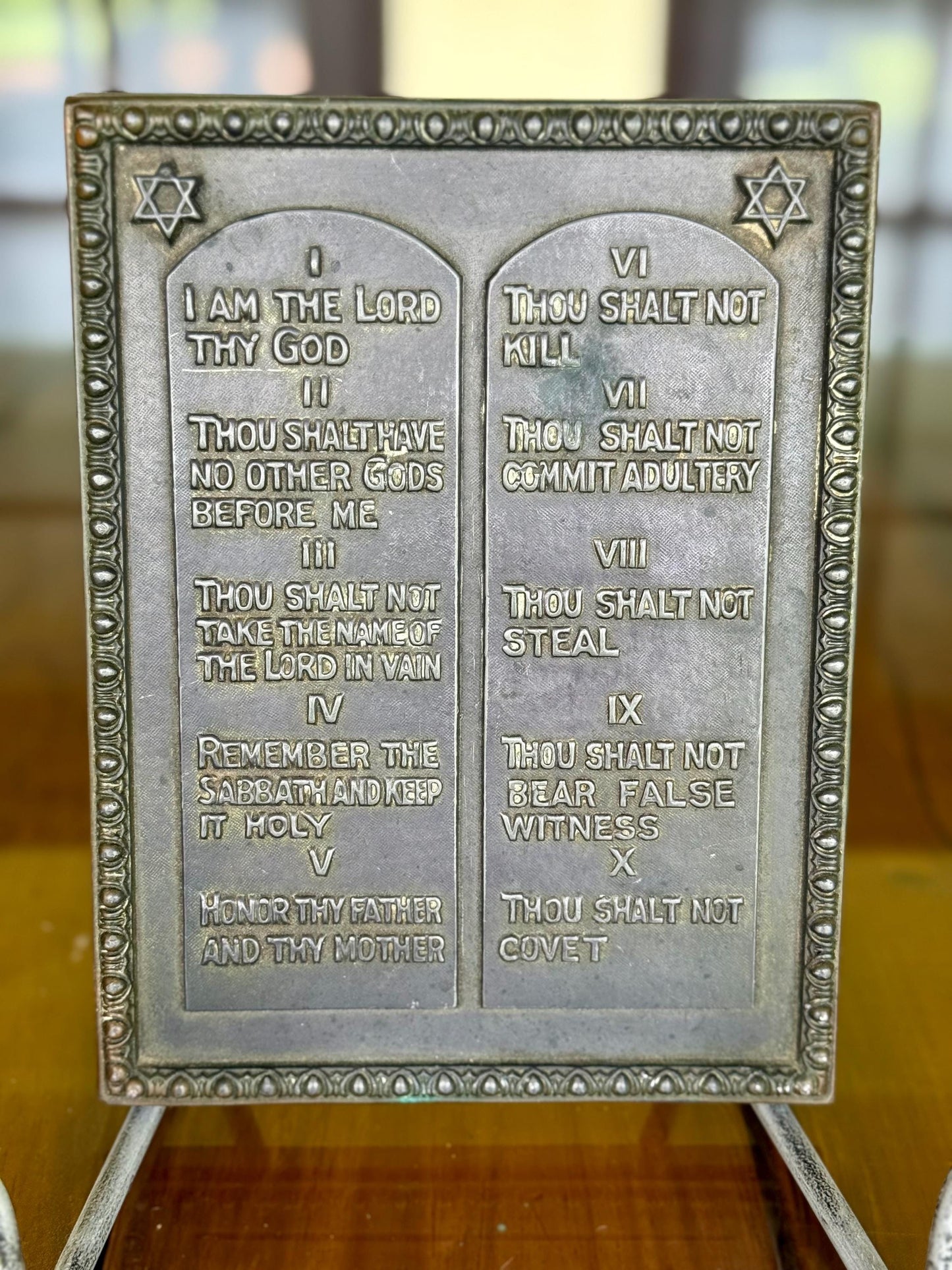 A Solid Bronze Ten Commandments Spelter Plaque Judaica Vintage Antique Wall Art