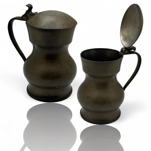 A Small French Silver Etain Lidded Wine Jug Cup Fine Vintage