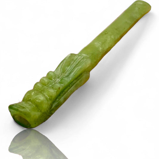 Antique Asian Old Natural Jade Cigarette Holder Hand Carved Dragon Shaped End