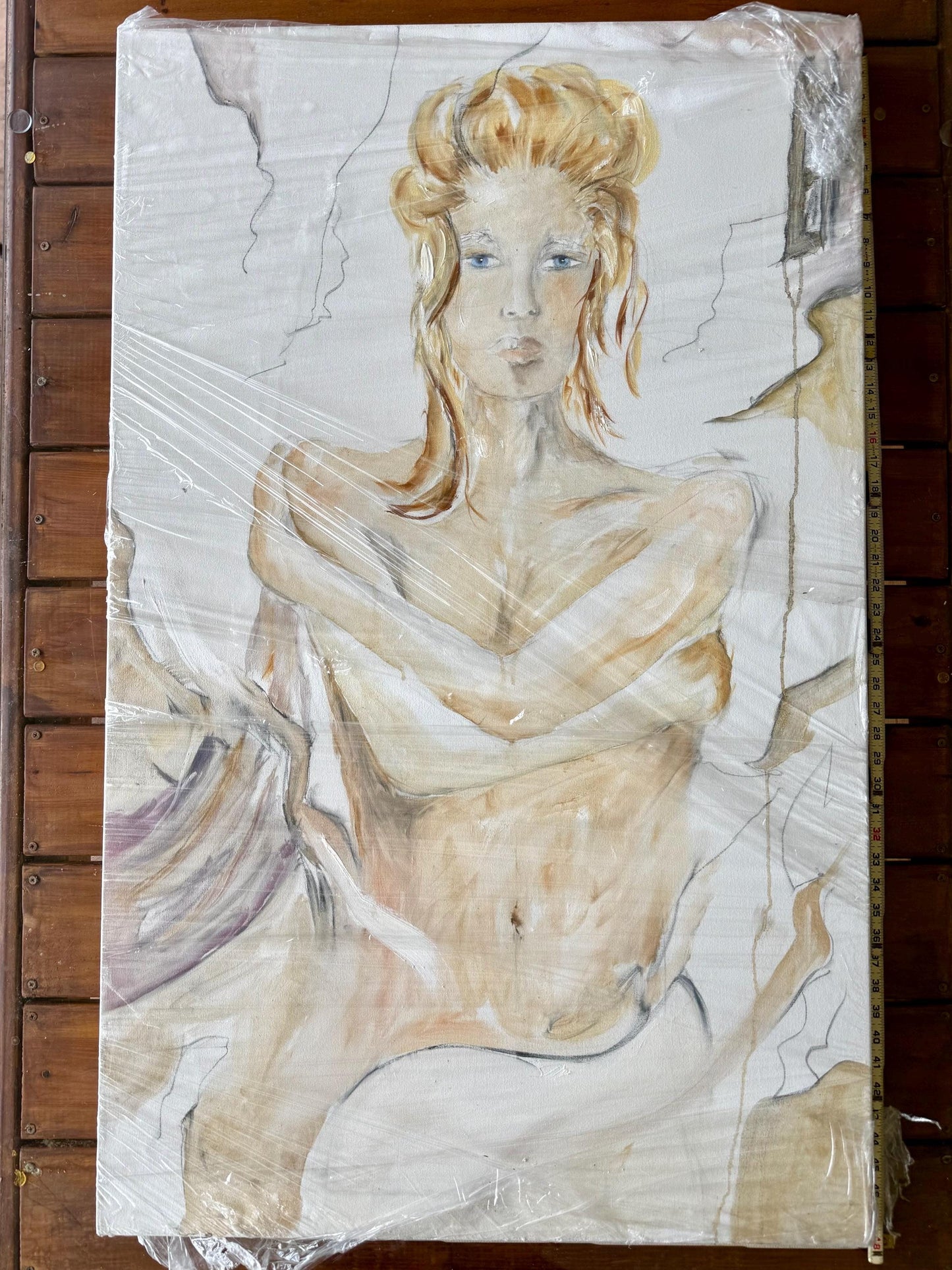 A Large Drawing Artist Artwork Original Signed Kim Skills Dated 2000 Woman Art