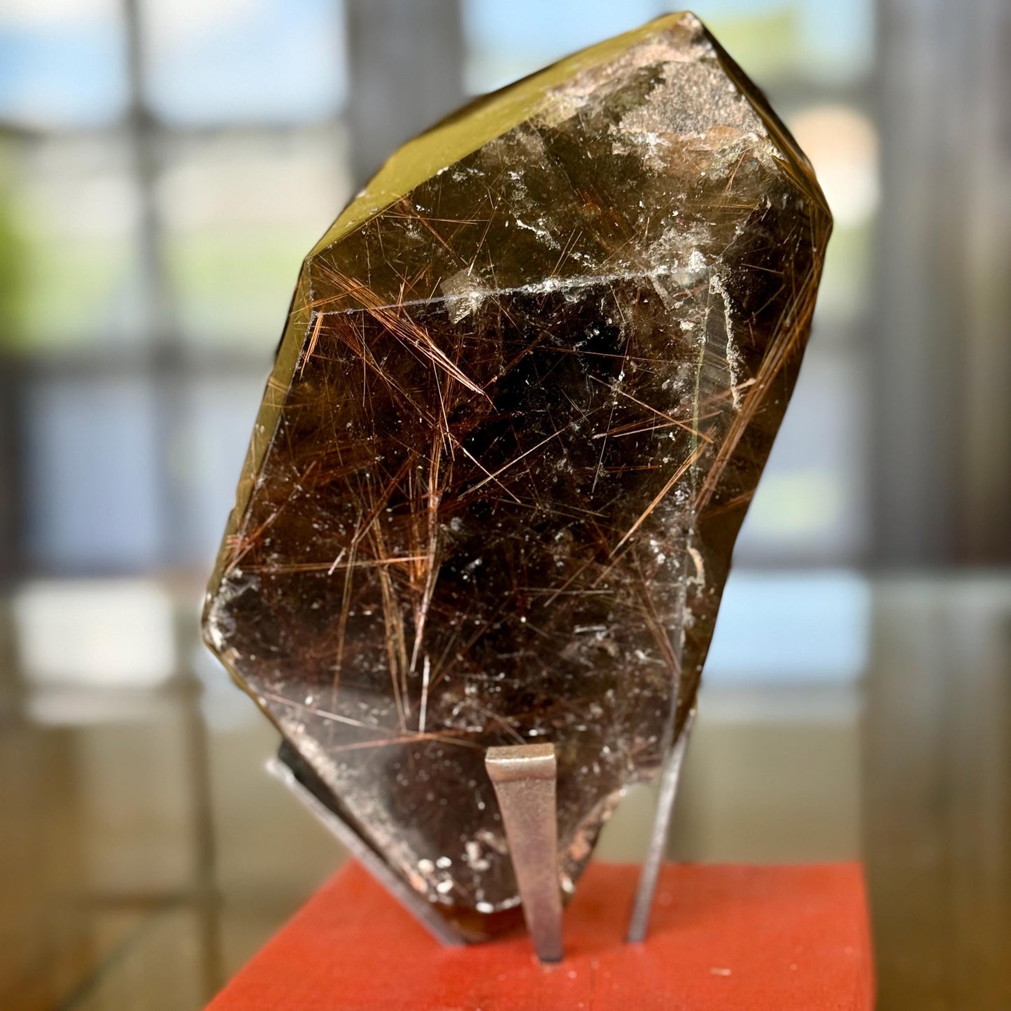 All Natural Huge Golden Rutilated Smoky Quartz Crystal with Pyrite Cubes inside