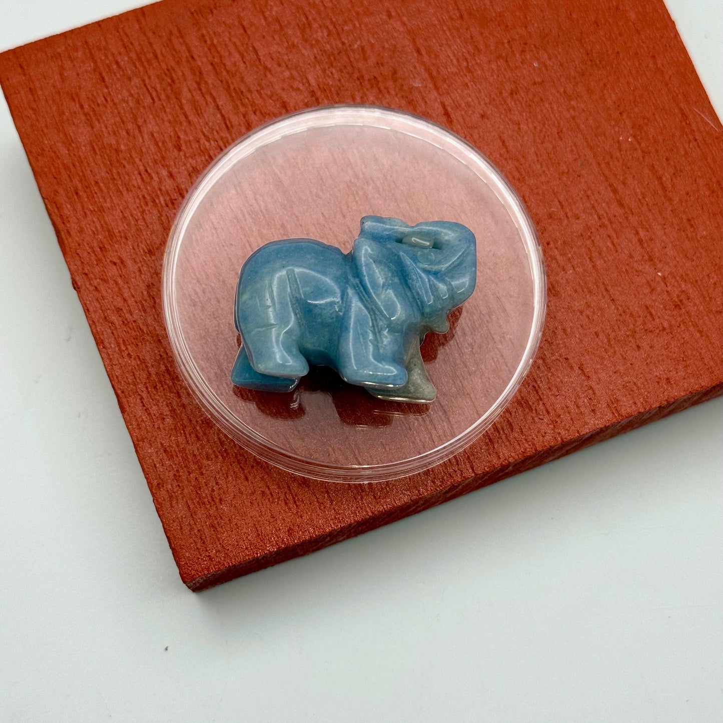 A Mini Miniature Elephant Hand Carved Blue Calcite Natural Crystal Lucky Charm