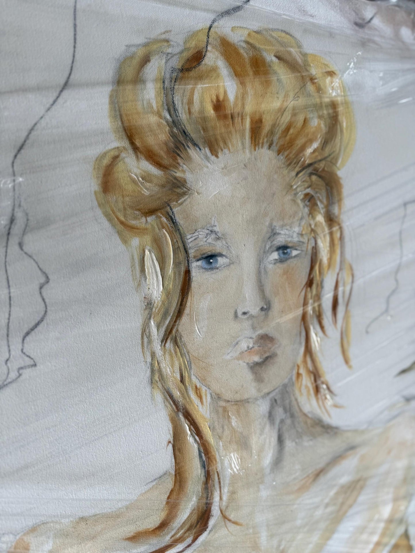 A Large Drawing Artist Artwork Original Signed Kim Skills Dated 2000 Woman Art