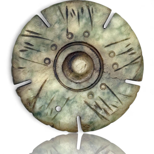 An Antique Carved all White Green Jade Medallion 2” Pendant Spinning Pray Wheel