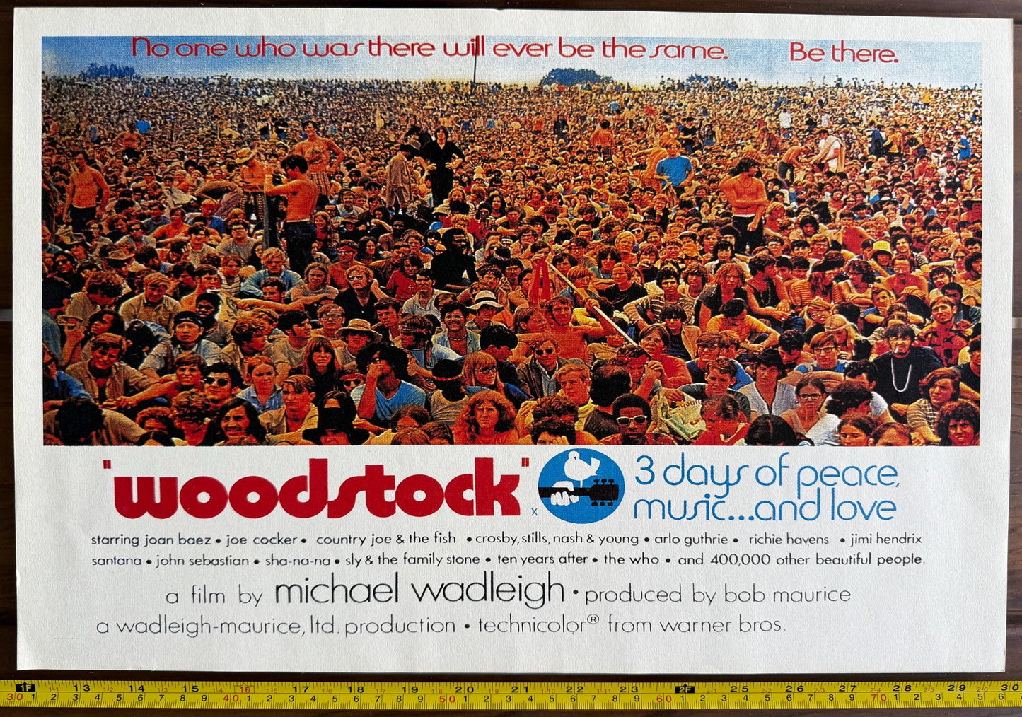 WOODSTOCK" 3 Days of Peace, Music...and LOVE. Crowd Scene Warner Bros poster
