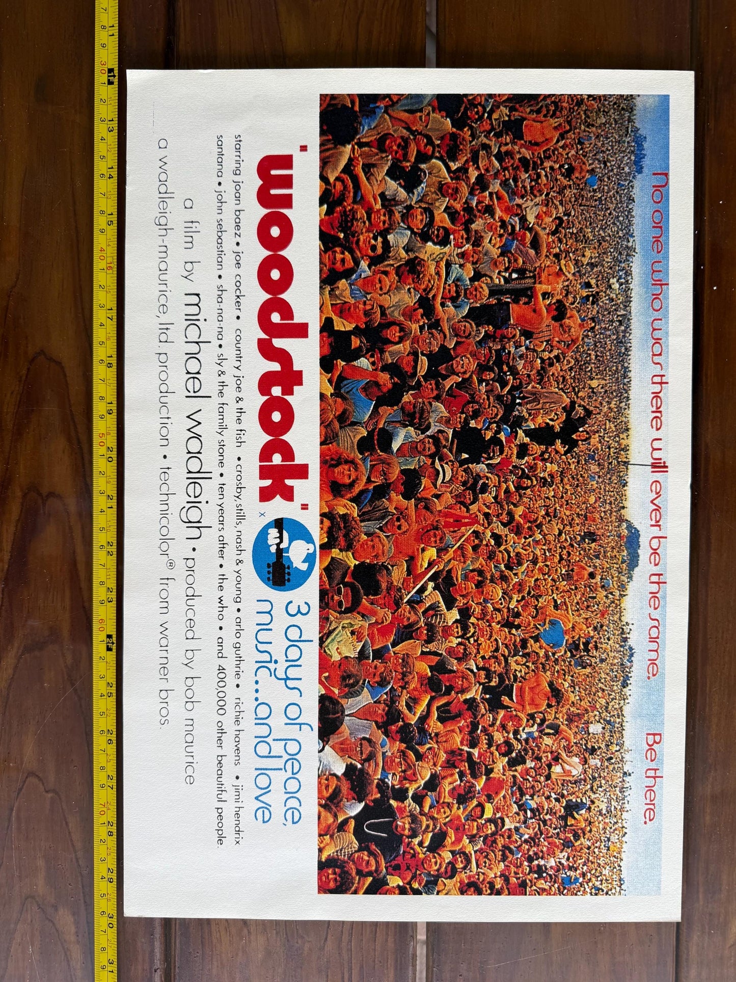 WOODSTOCK" 3 Days of Peace, Music...and LOVE. Crowd Scene Warner Bros poster