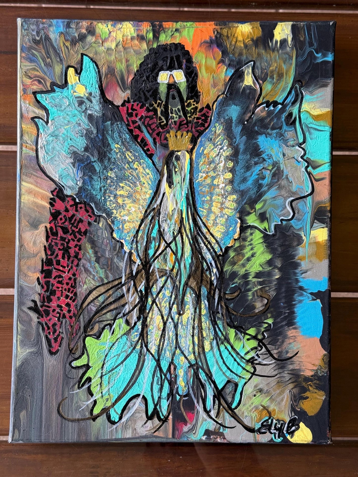 a signed ELI B original painted canvas artwork abstract art vibrant color sureal