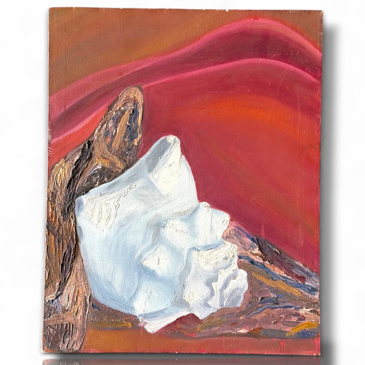 A painted canvas artist Original abstract Conch Shell red burgundy background