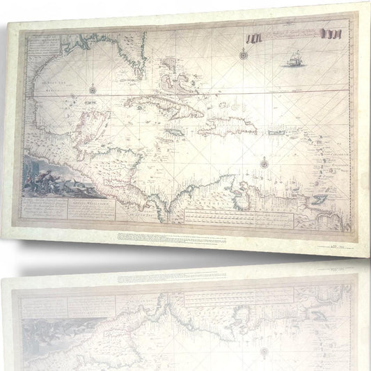 A Rare 18th Century Sea Chart of West Indies Gerard Van Keulen Limited Edition