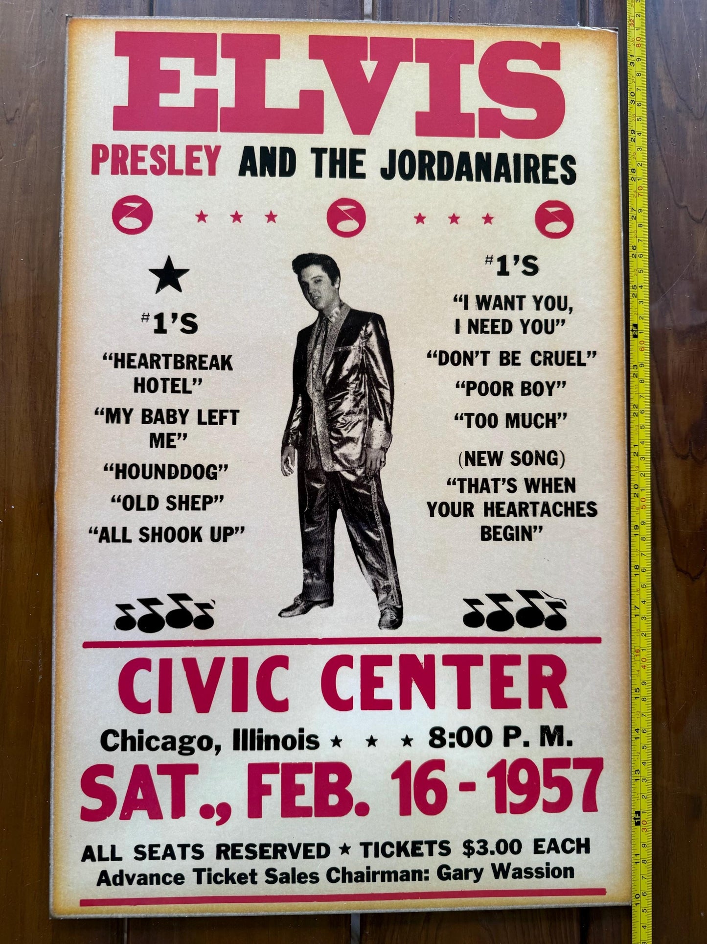 Elvis Presley And The Jordanaires 1957 The Civic Center Chicago, Illinois Poster