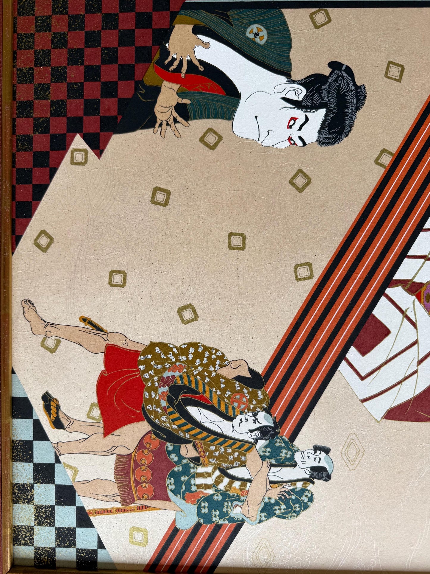 A Vintage Japanese Geisha Woodblock Painting Art Samurai Katana Artist Artwork