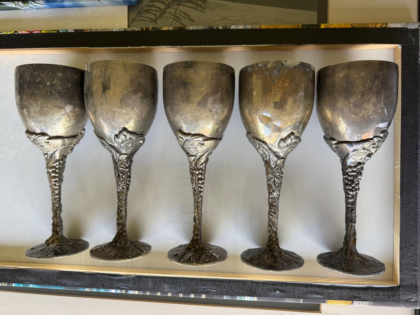 A Set of 5 Godinger Grape Stem Goblets Silver Plated Vintage Chalice