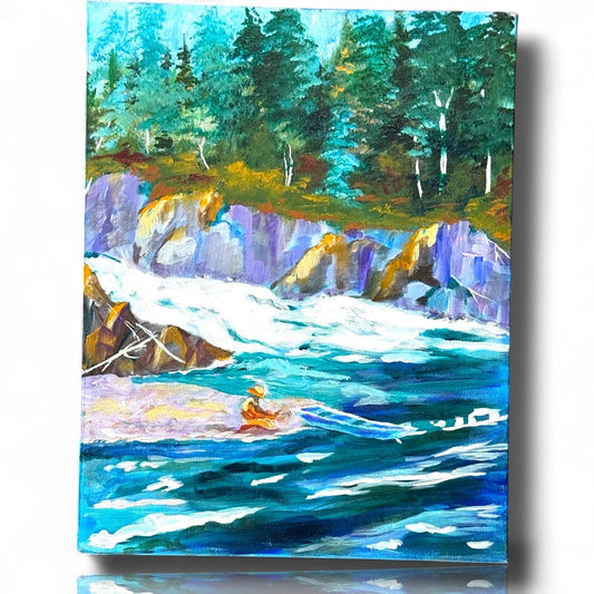 Forest River Pool Original Impressionistic Landscape Acrylic Painting Canvas Art