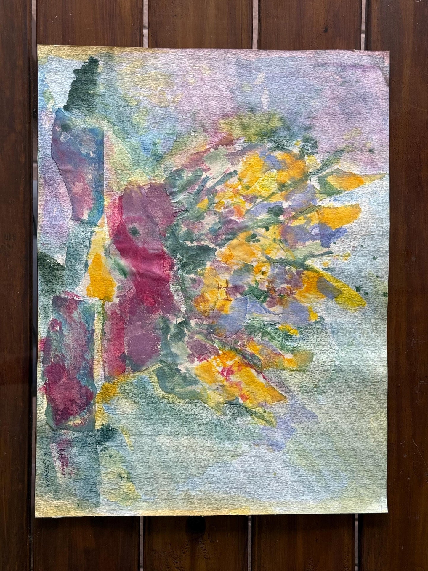 A Signed Original Artist Watercolor Artwork Abstract Daisy Flowers Art K.Goodman