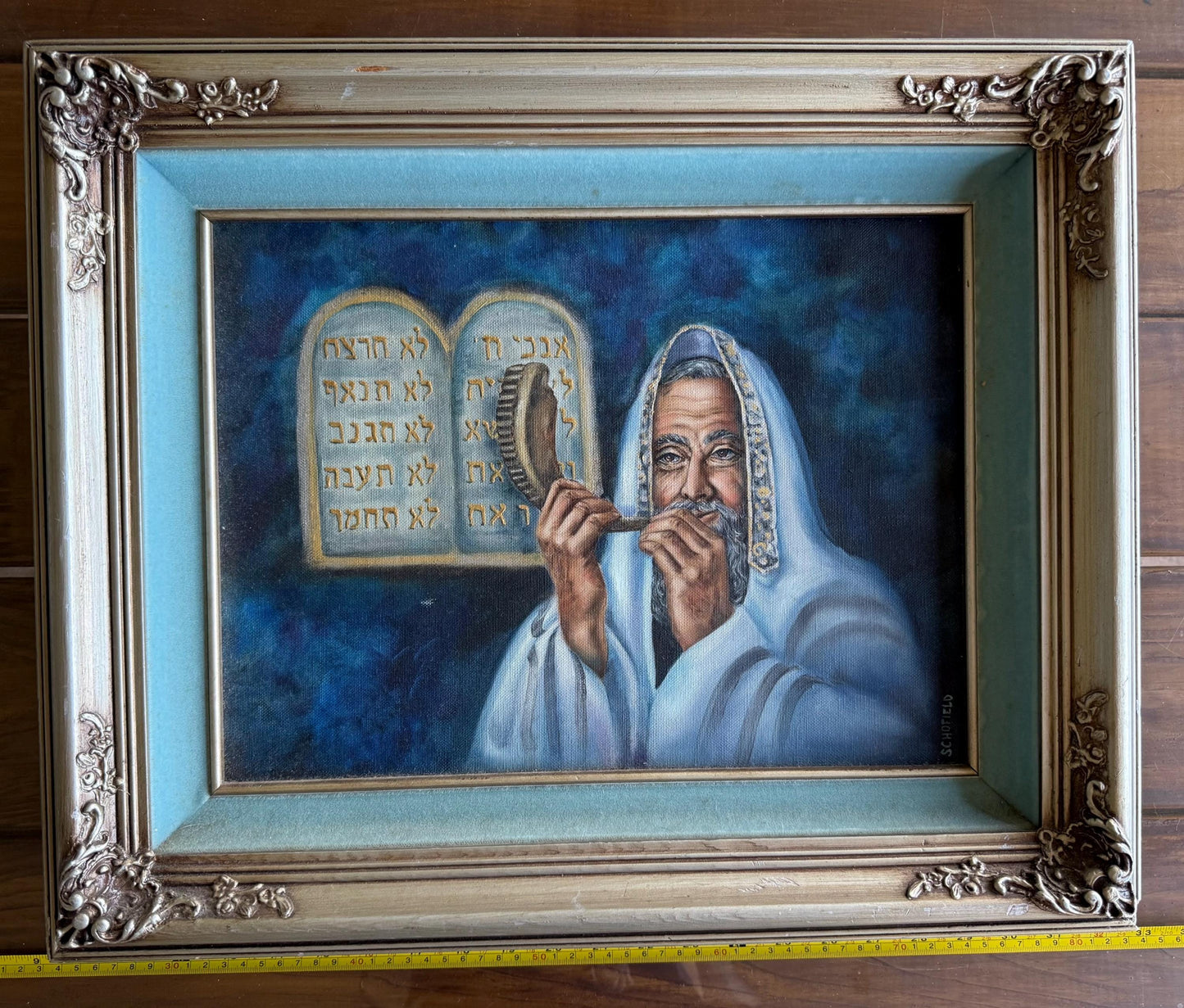 A Original Painting By Michael Schofield Canvas Signed Blowing The Shofar Judaic