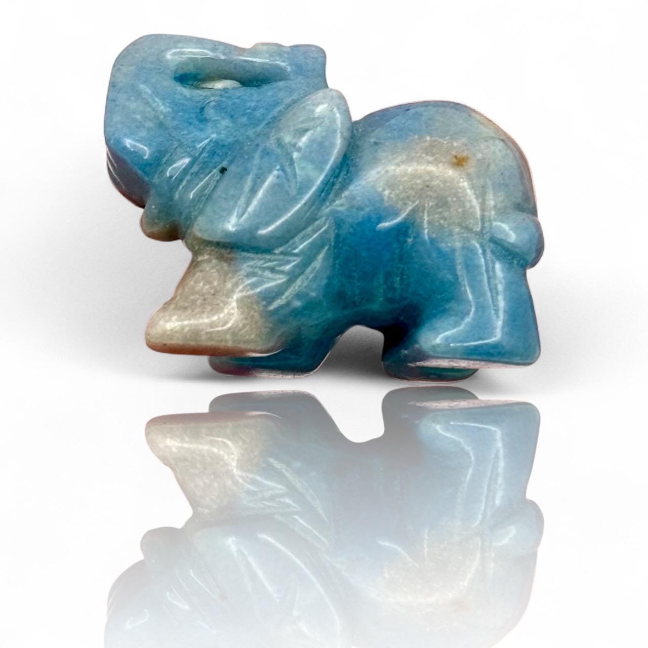 A Mini Miniature Elephant Hand Carved Blue Calcite Natural Crystal Lucky Charm