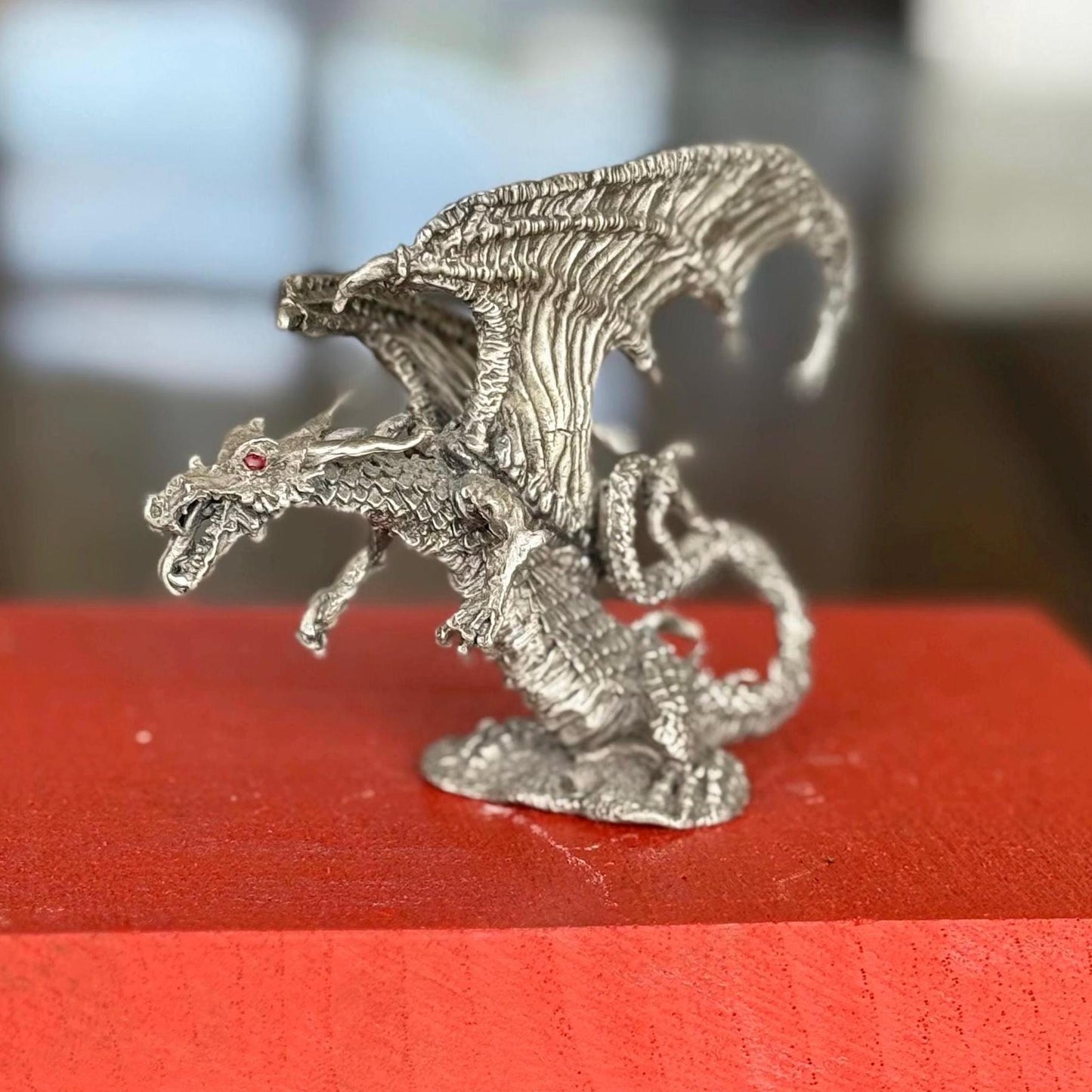 A Vintage Rawcliffe Winged Dragon Figurine Pewter RF 3010 Jeweled Magic 1990s Art