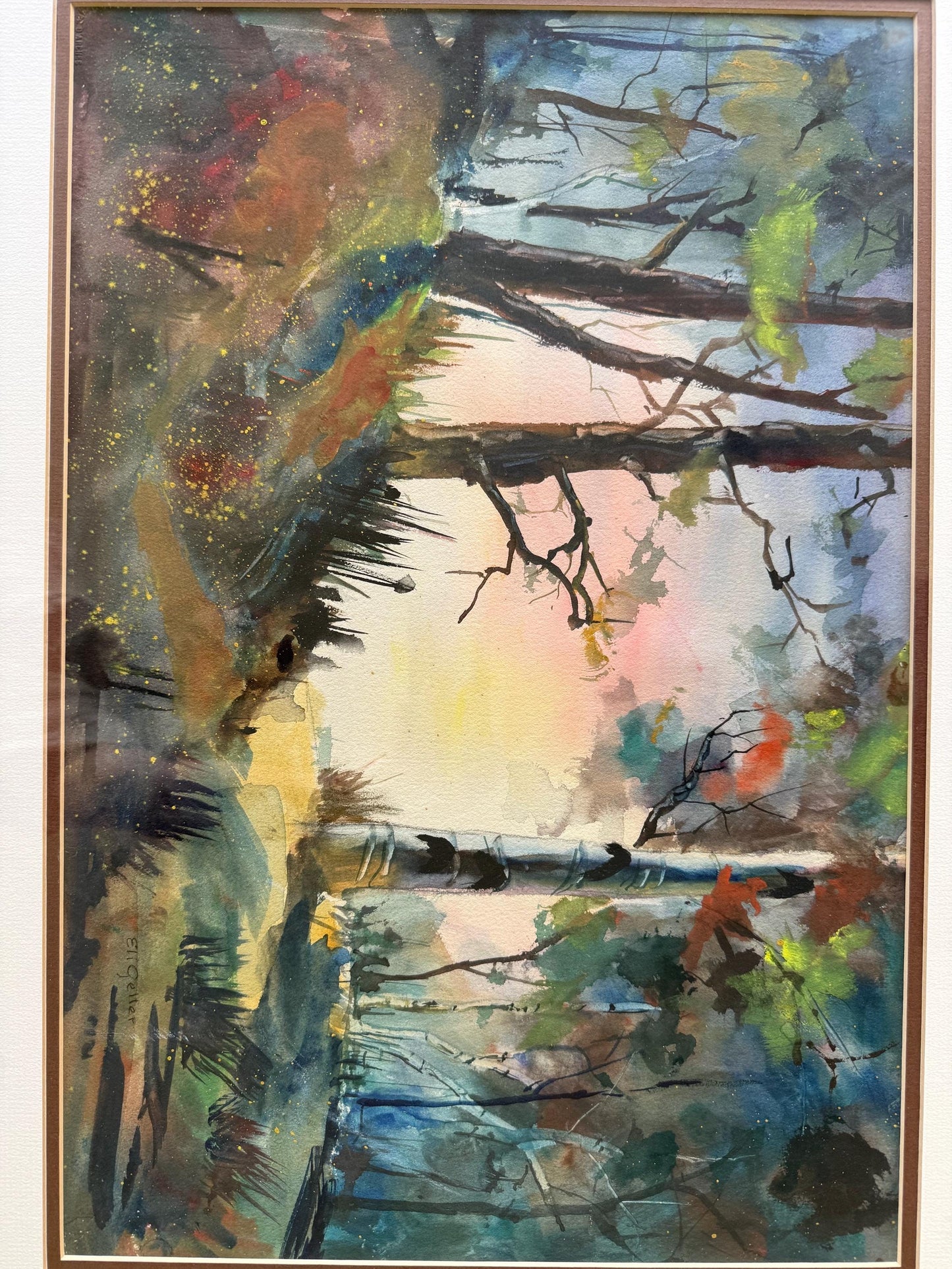 An Original Watercolor Painting Signed Eli Geller Art Colorful Forest Fantasy