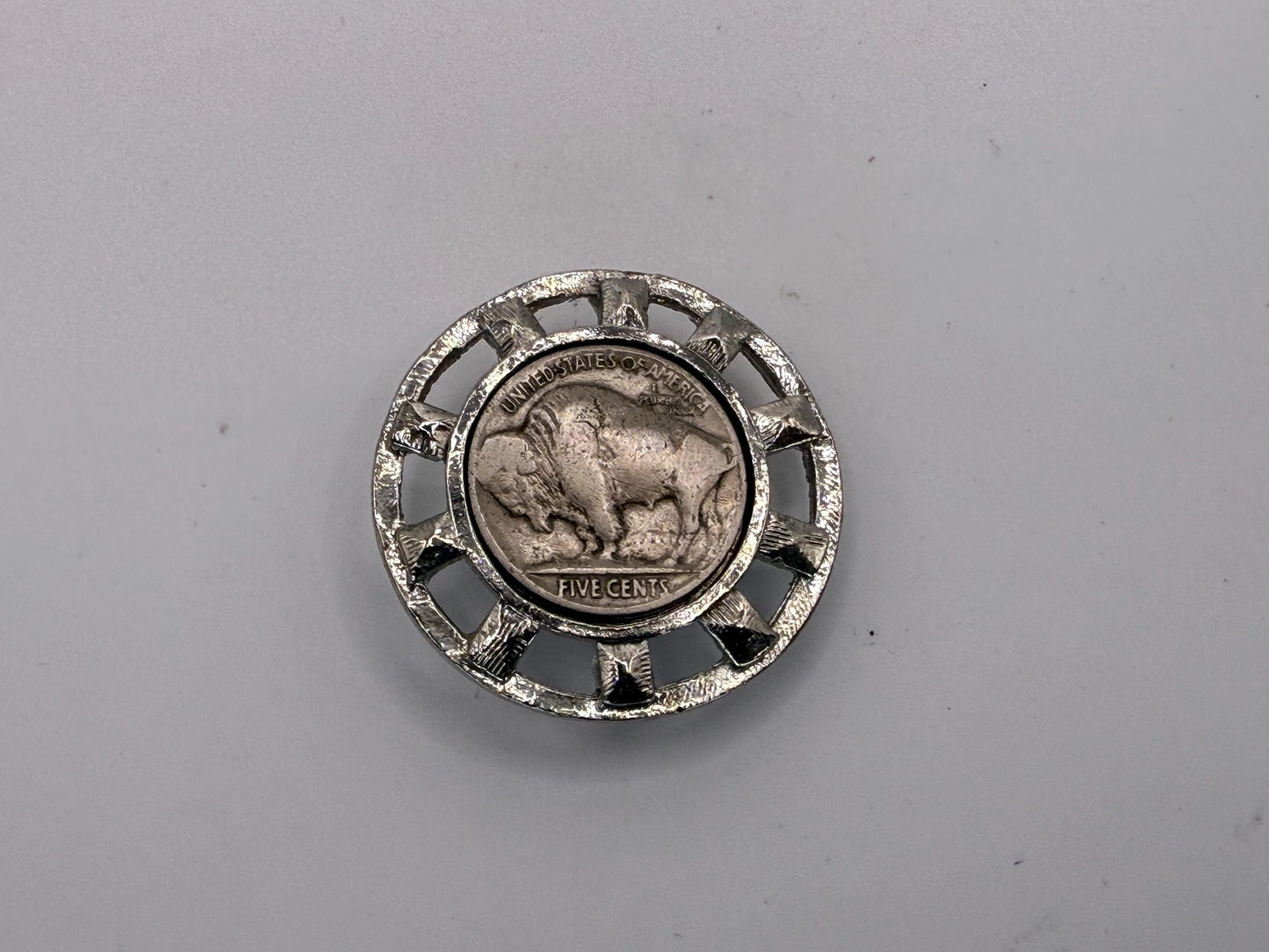 A Silver Wagon Wheel with Genuine Buffalo Nickel Coin Pendant
