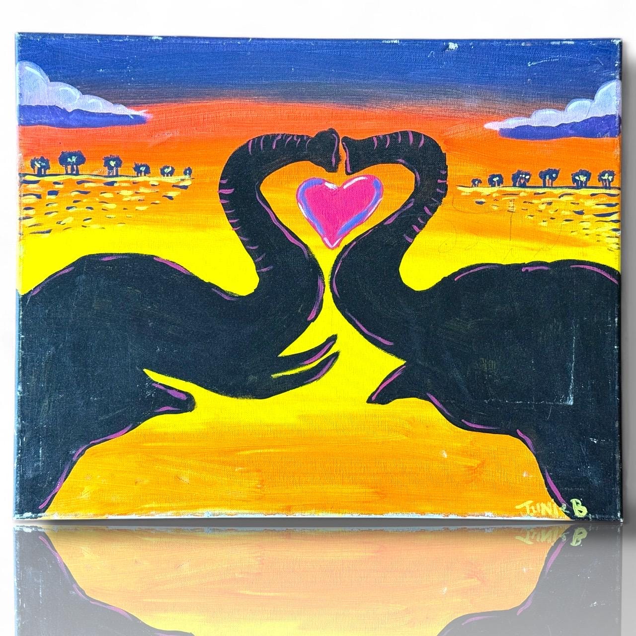 Elephants Love Heart Medium Figurative Acrylic Art Painting Canvas Original Work