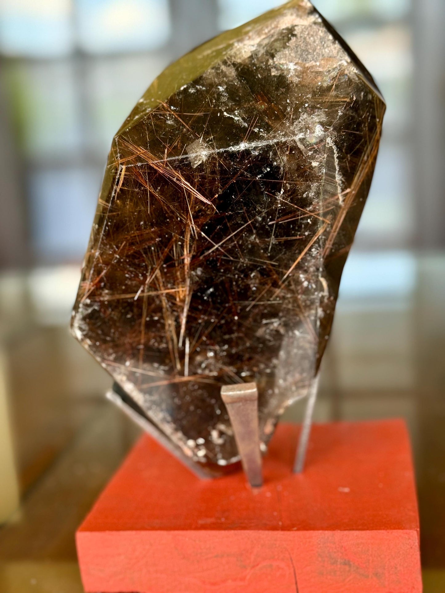 All Natural Huge Golden Rutilated Smoky Quartz Crystal with Pyrite Cubes inside
