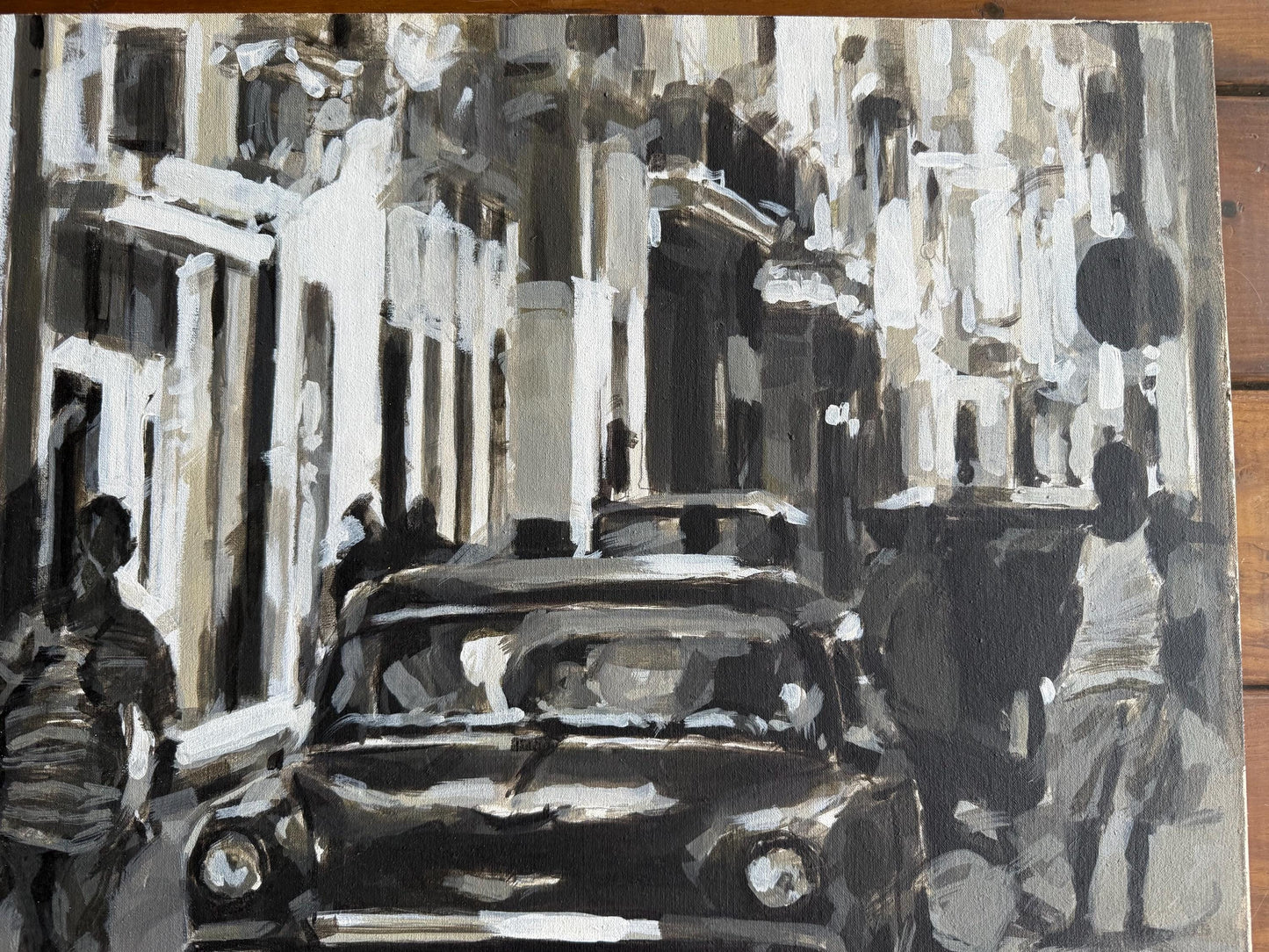 A Vintage Original Impressionist Style Cuban City Street Art Painting On Canvas