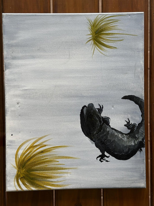 A painted canvas original artist artwork One Of A Kind Salamander minimalist art
