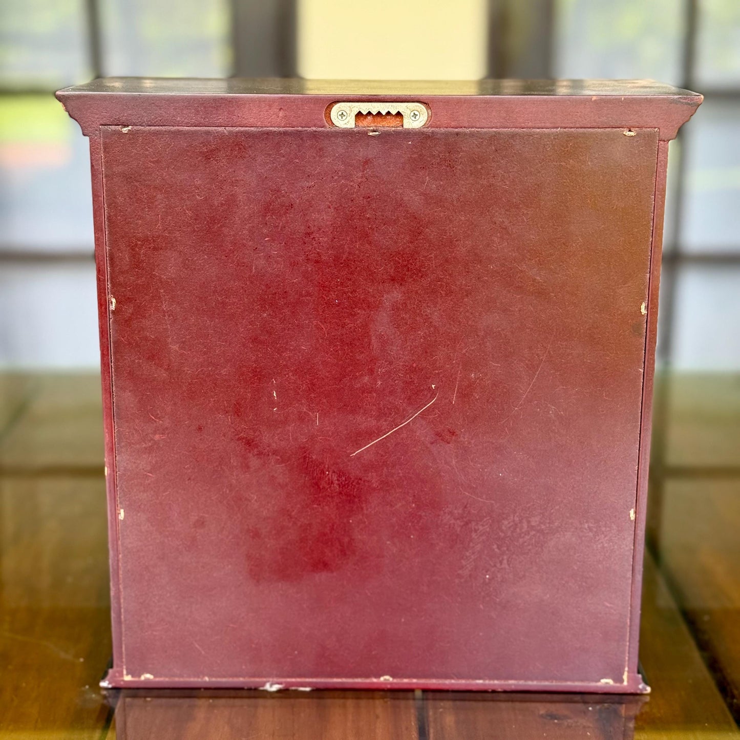 A Cherry Wood Glass Trinket Vintage Wall Hanging Display Jewelry Charm Cabinet