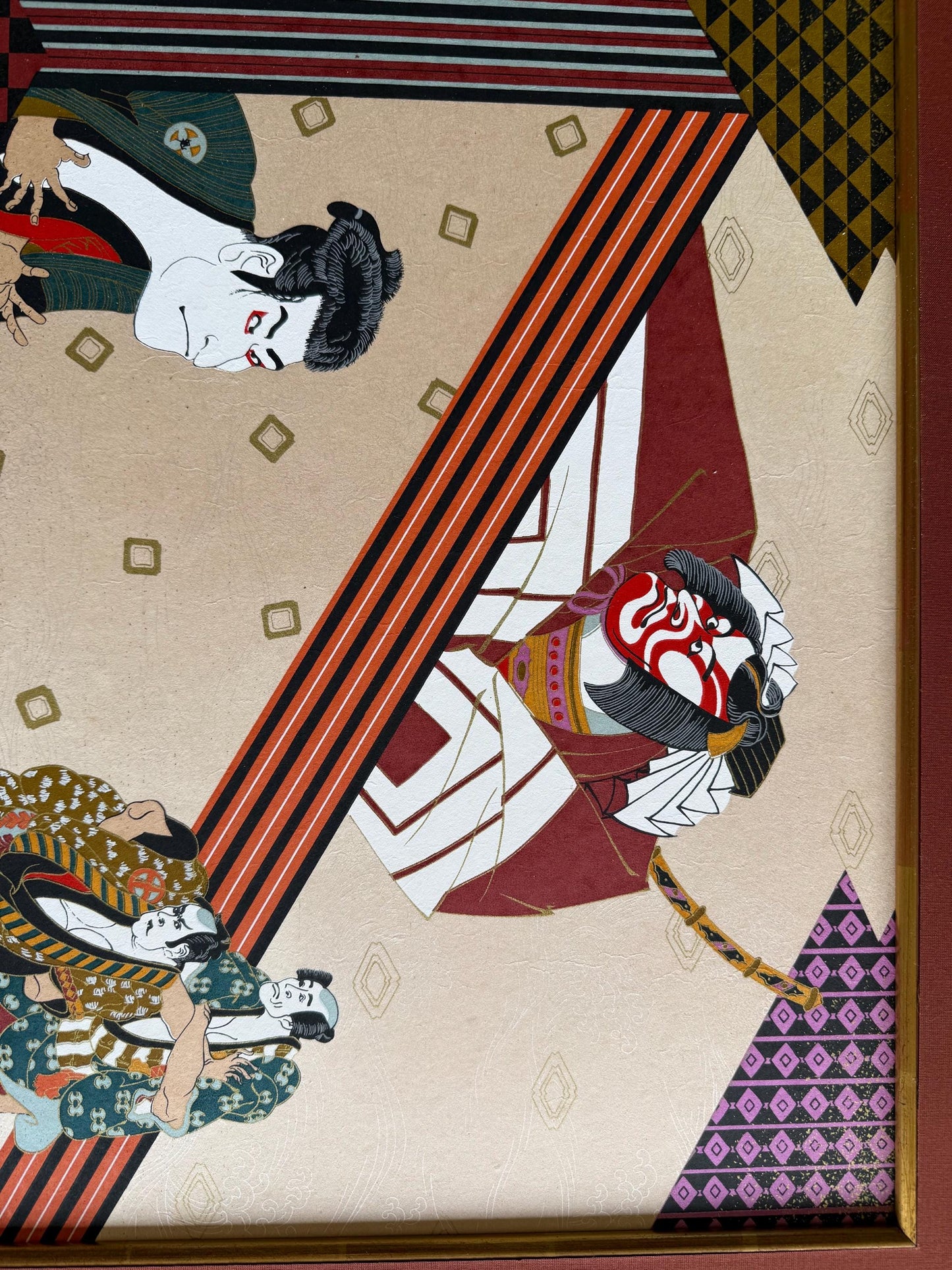 A Vintage Japanese Geisha Woodblock Painting Art Samurai Katana Artist Artwork