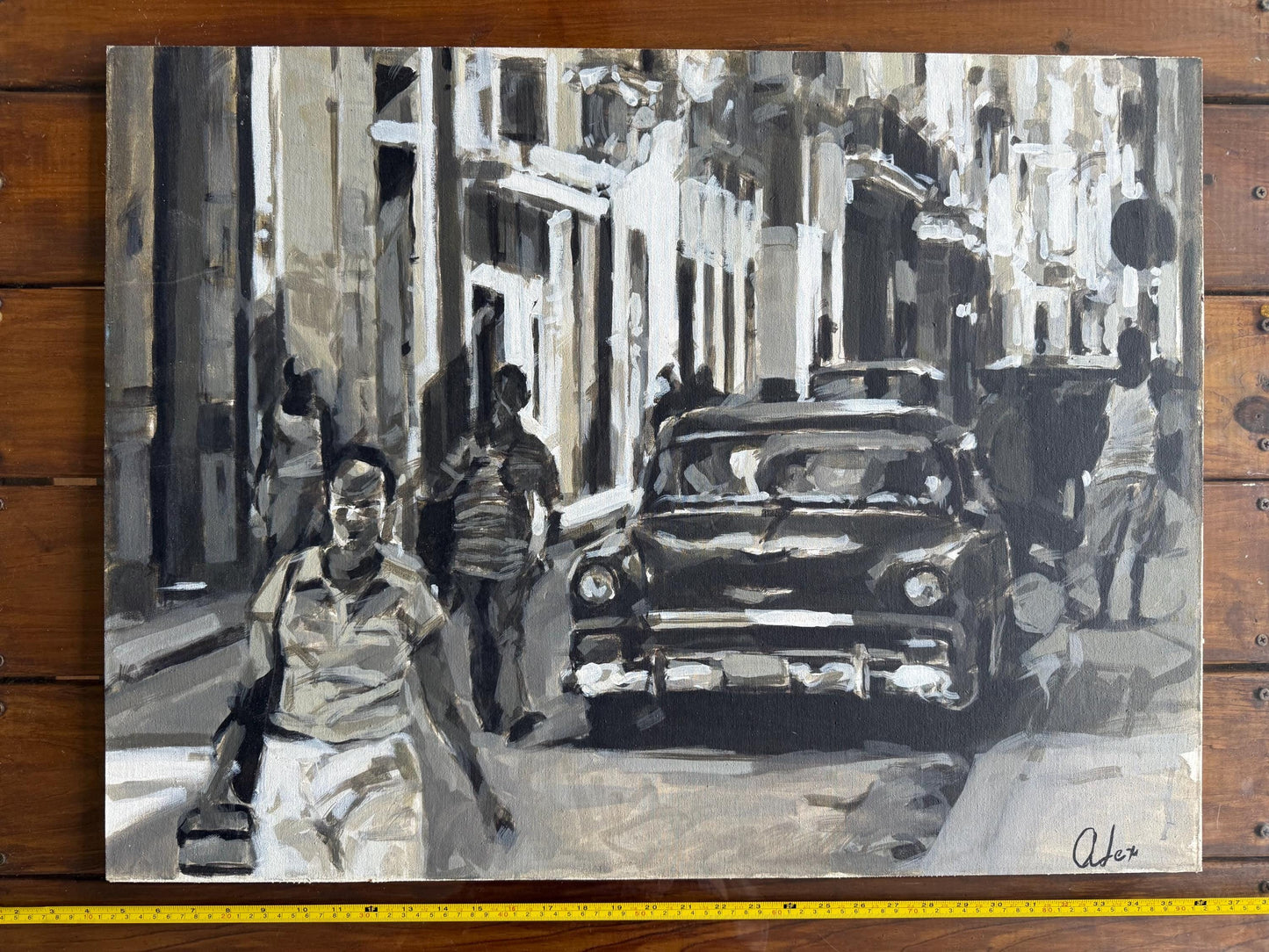 A Vintage Original Impressionist Style Cuban City Street Art Painting On Canvas