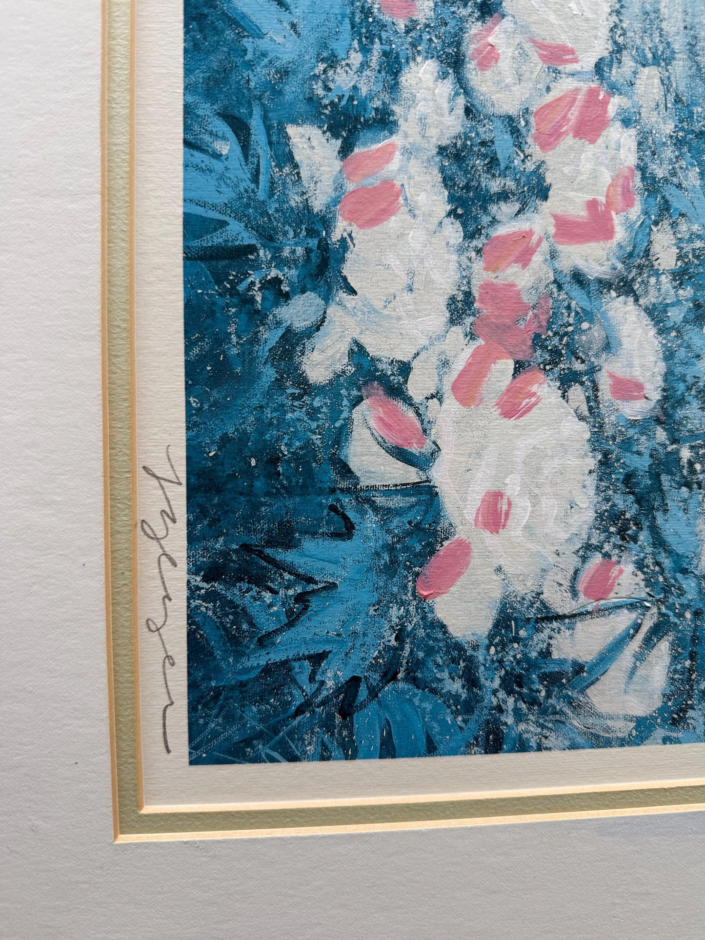 A Linda Geyer Signed Painting Painted Frame Vintage Art Floral Flower Garden Art