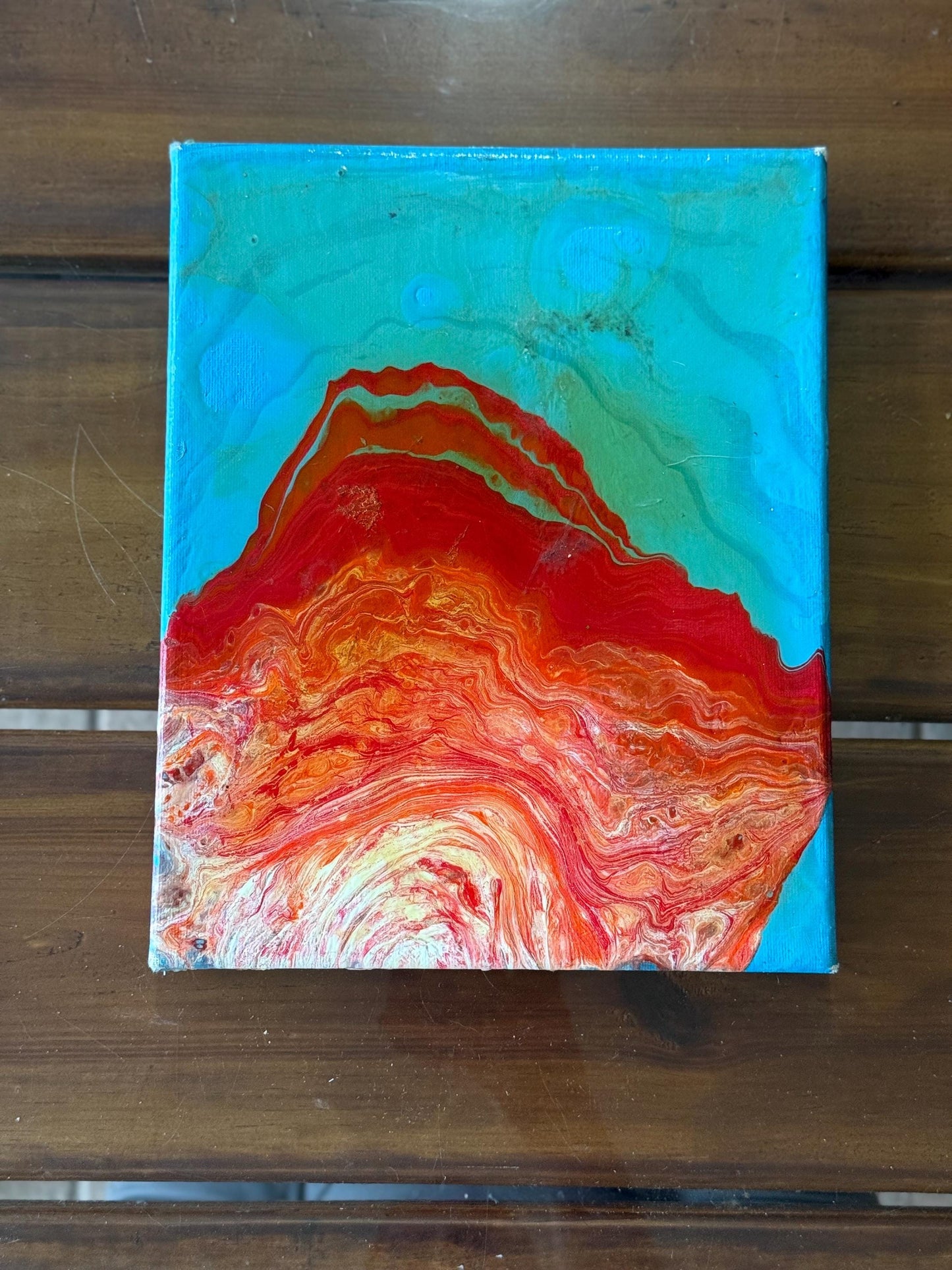 Abstract Blue Red Lava Flow Color Acrylic Painting Canva Art Original Small 10x8