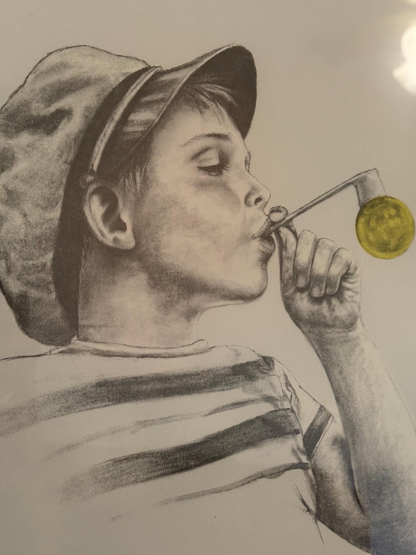 An Original Wolfgang M Otto Pencil Drawing  Boy Blowing Bubble Signed Framed Art