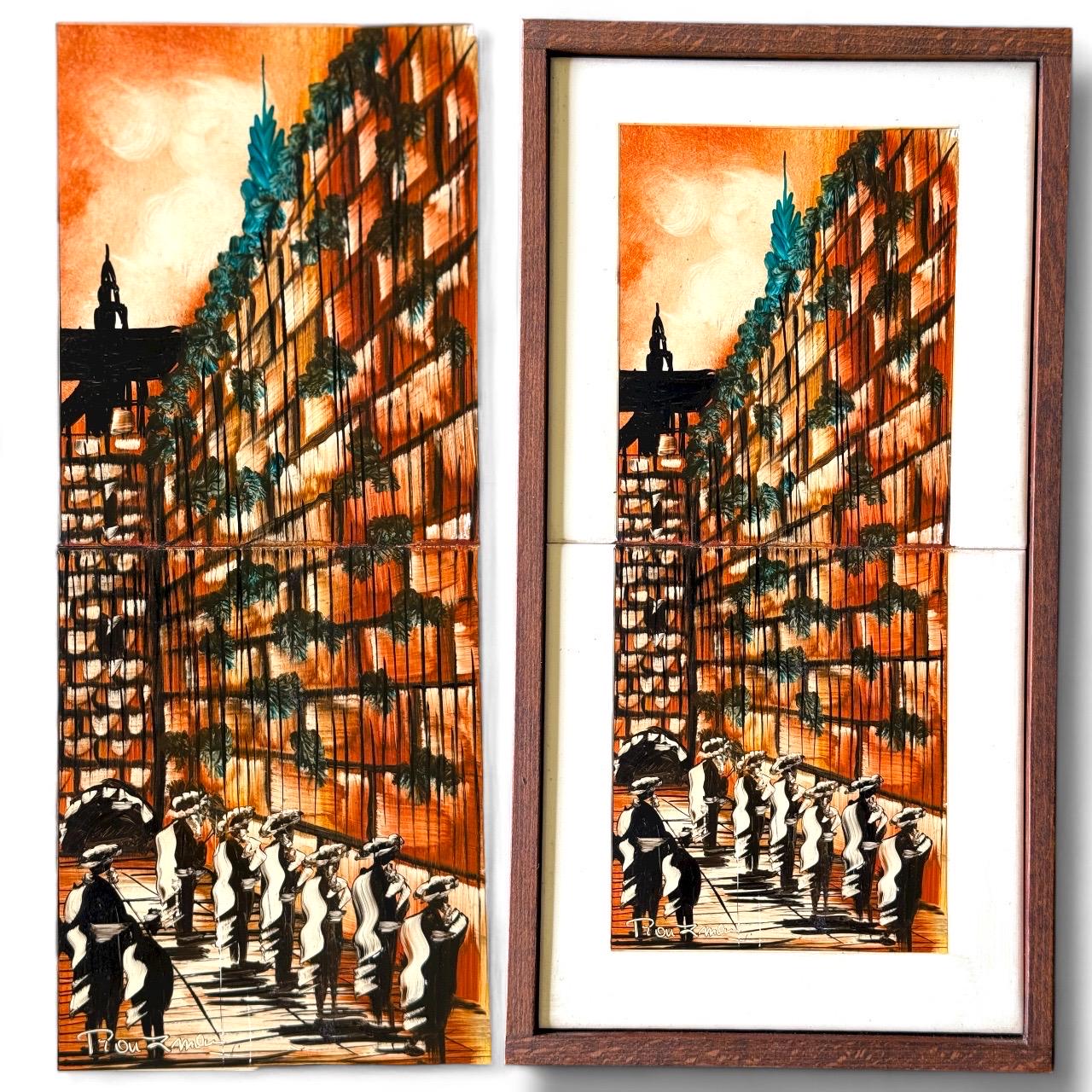 A Raizman Hand Painted Western Wall Jerusalem on Ceramic Tile Stacked Art Israel