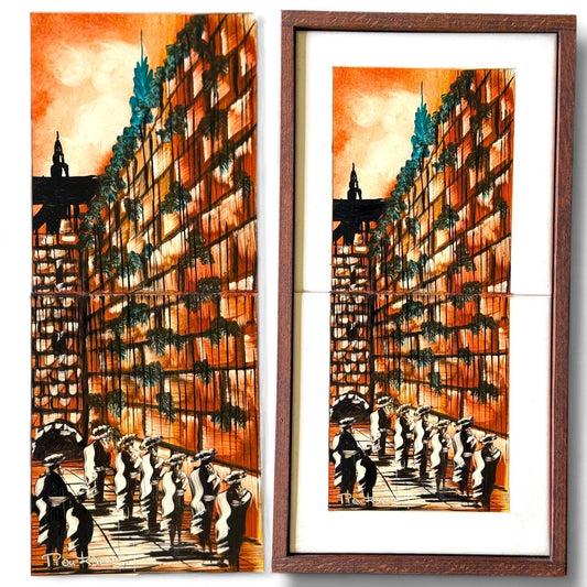 A Raizman Hand Painted Western Wall Jerusalem on Ceramic Tile Stacked Art Israel