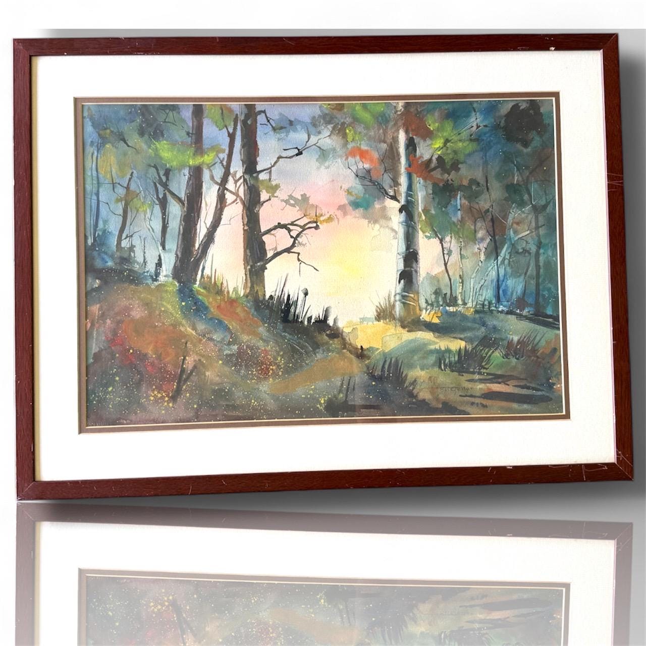 An Original Watercolor Painting Signed Eli Geller Art Colorful Forest Fantasy