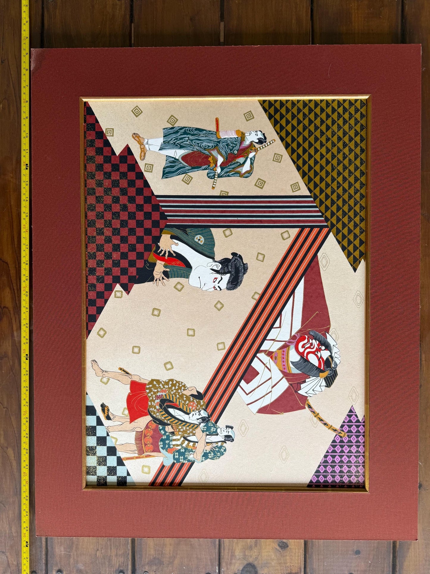 A Vintage Japanese Geisha Woodblock Painting Art Samurai Katana Artist Artwork