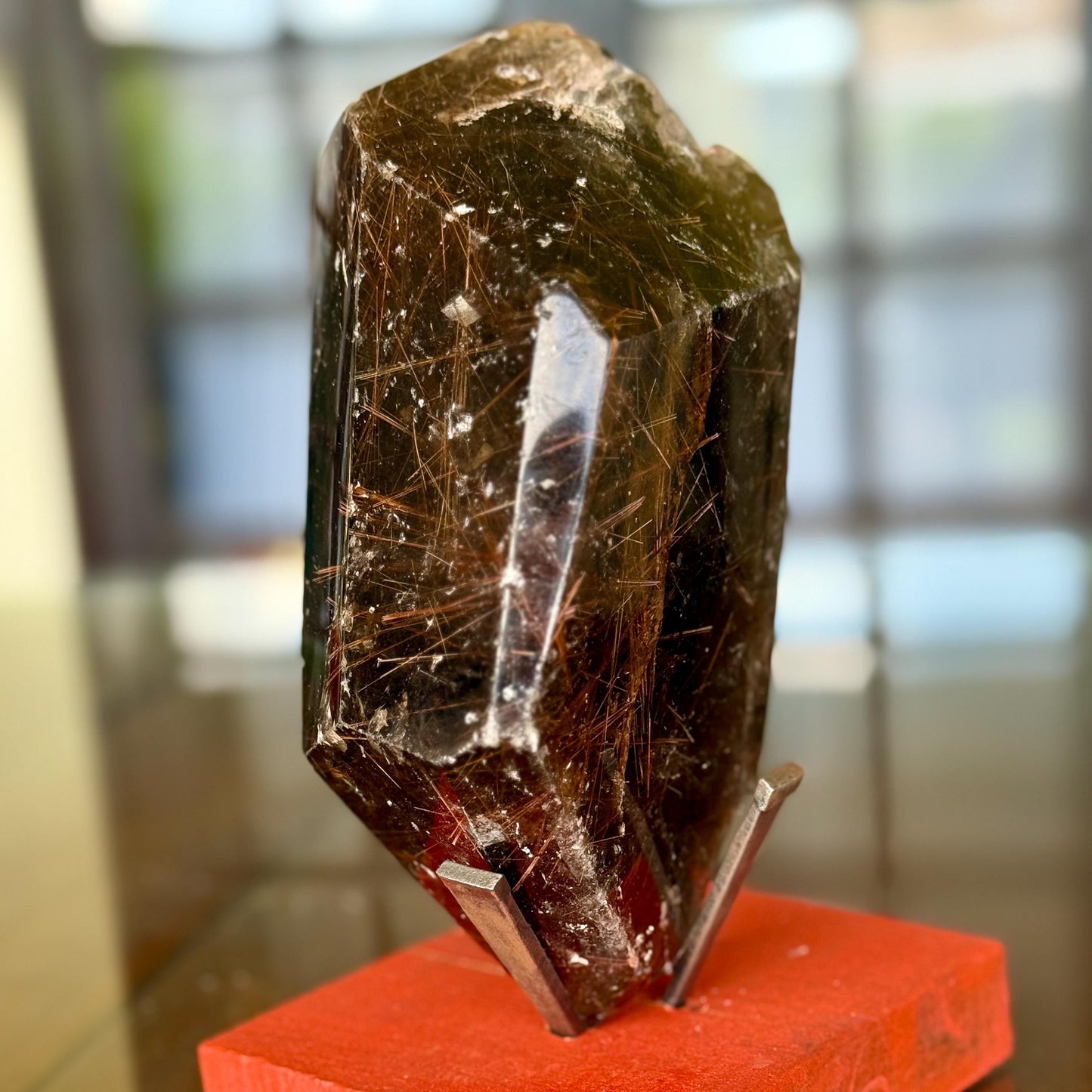 All Natural Huge Golden Rutilated Smoky Quartz Crystal with Pyrite Cubes inside