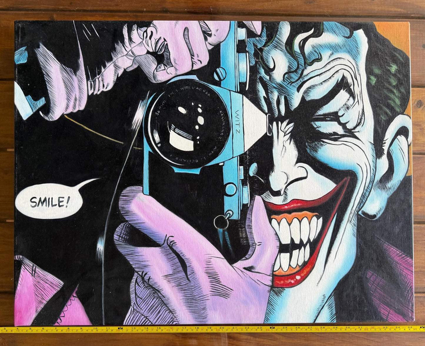 An Original Painted Canvas Art Joker Camera Smile DC Batman : The Killing Joke