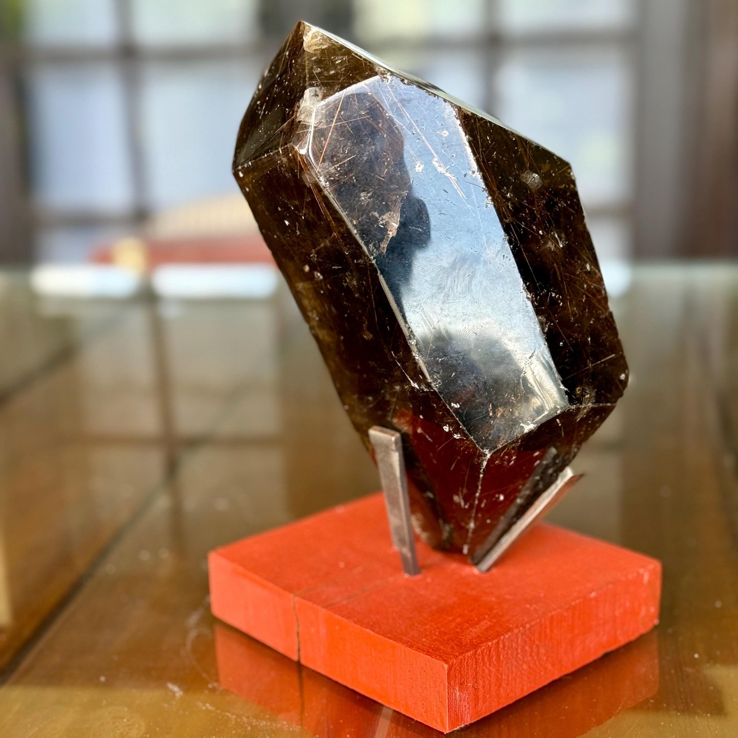 All Natural Huge Golden Rutilated Smoky Quartz Crystal with Pyrite Cubes inside