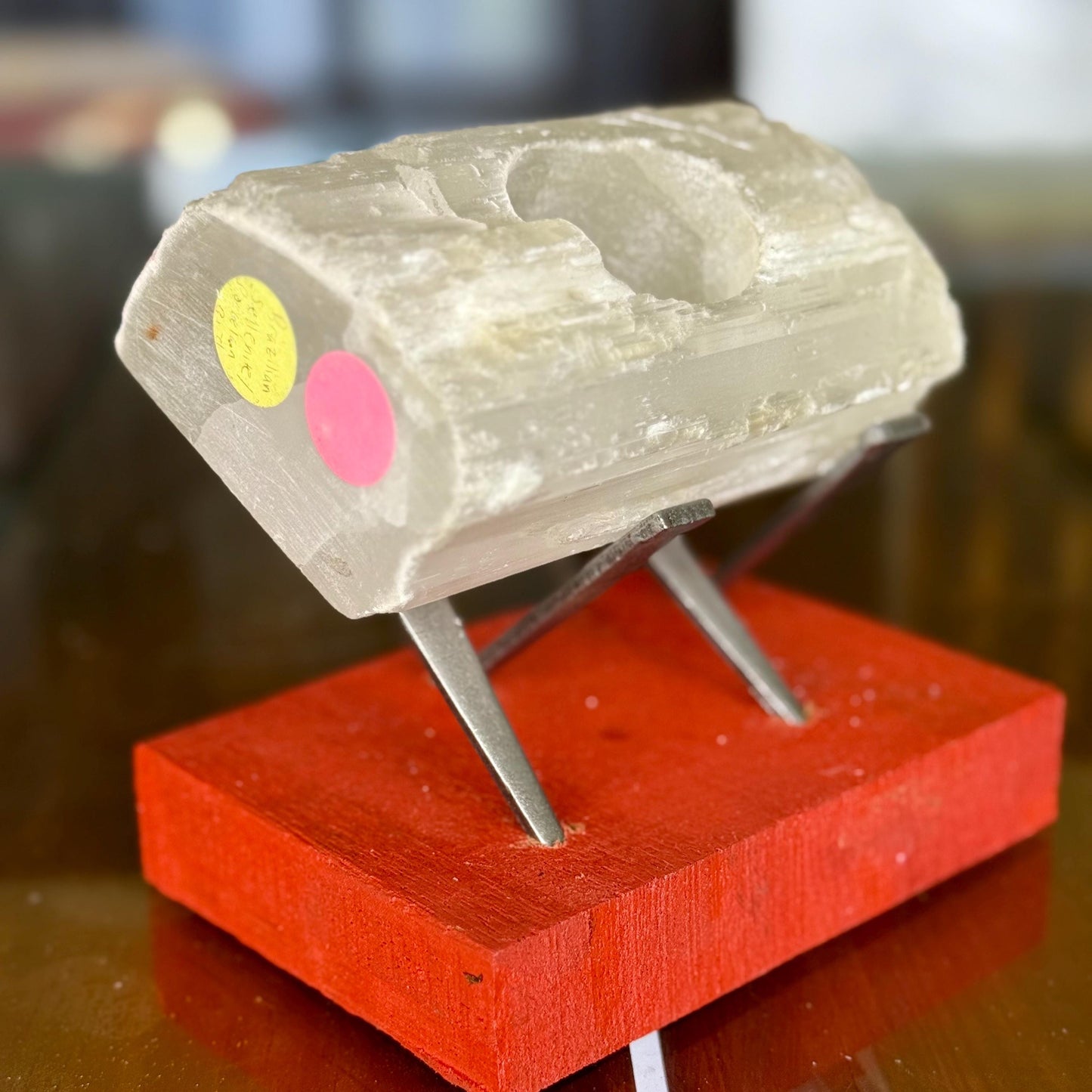 A Vintage Hand cut Natural Selenite Brazil Tealight Candleholder Crystal Charger