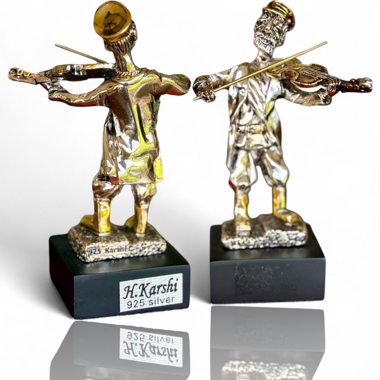 Fiddler on The Roof Violinist Vintage Judaica Figurine 1955 H Karshi Silver Gold