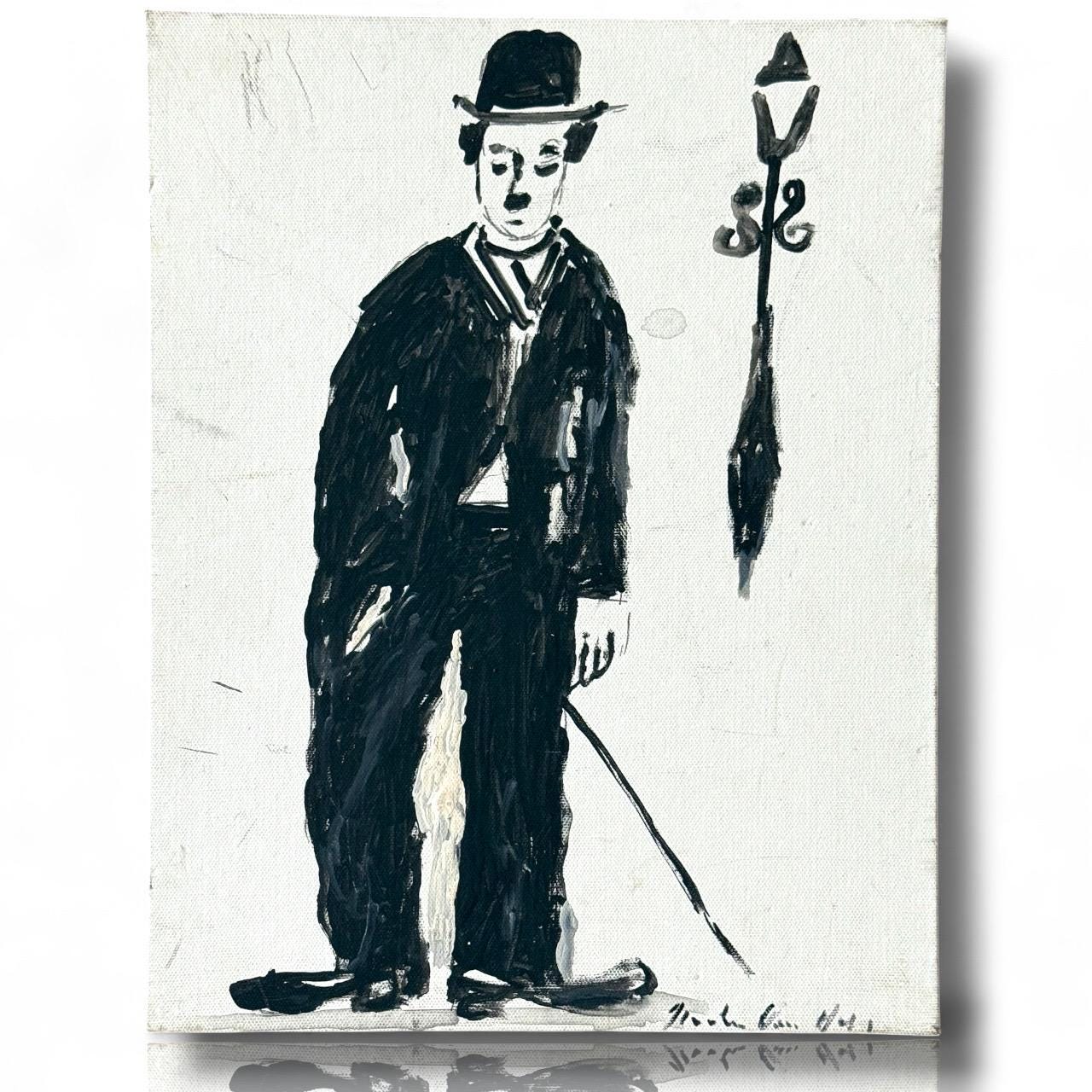 A Painted Canvas Artist Signed Original Artwork Art of Charlie Chaplin Debout #3