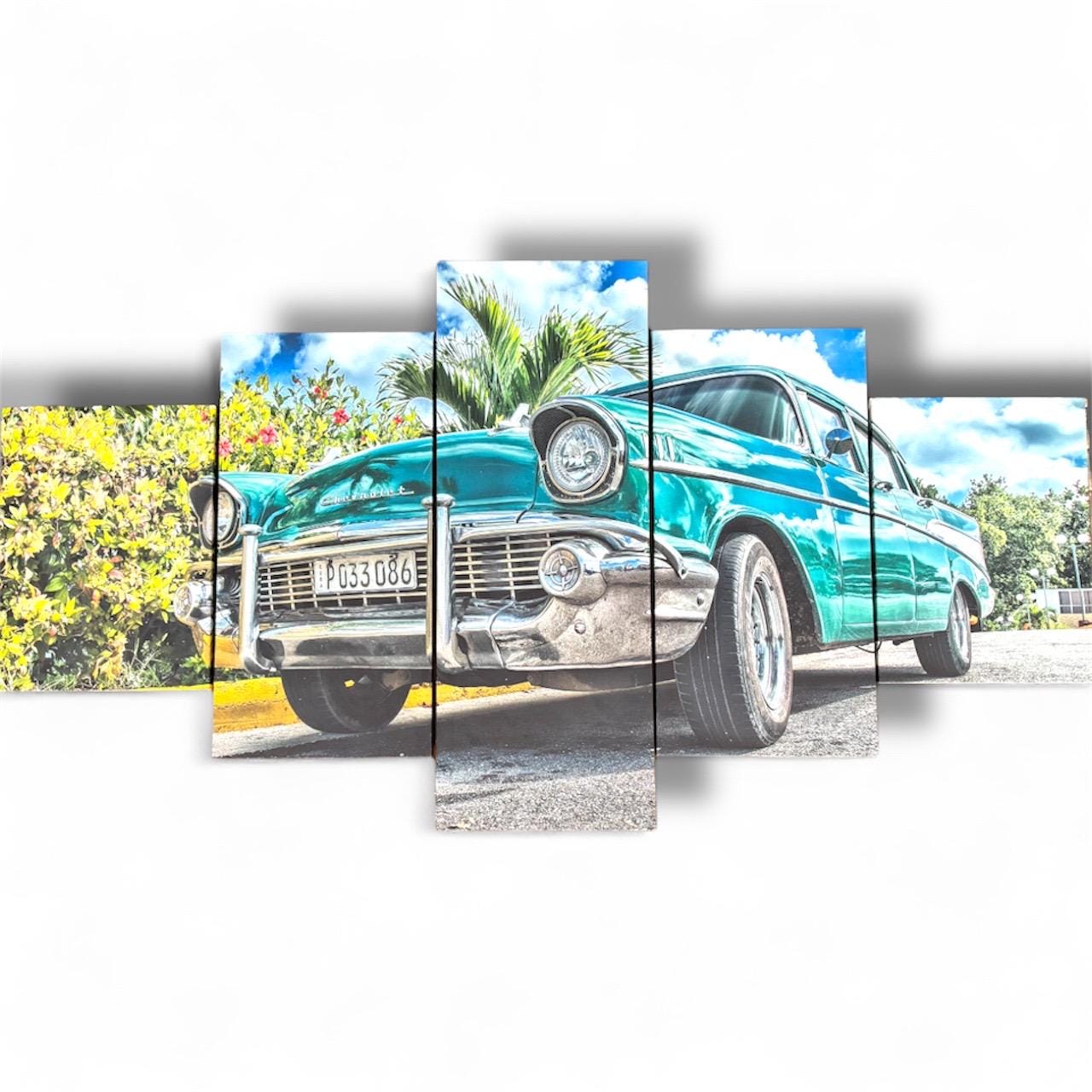 Retro 50s Chevy Chevrolet Cuba Car  Miami A Multi Panel Canvas Print Poster Art