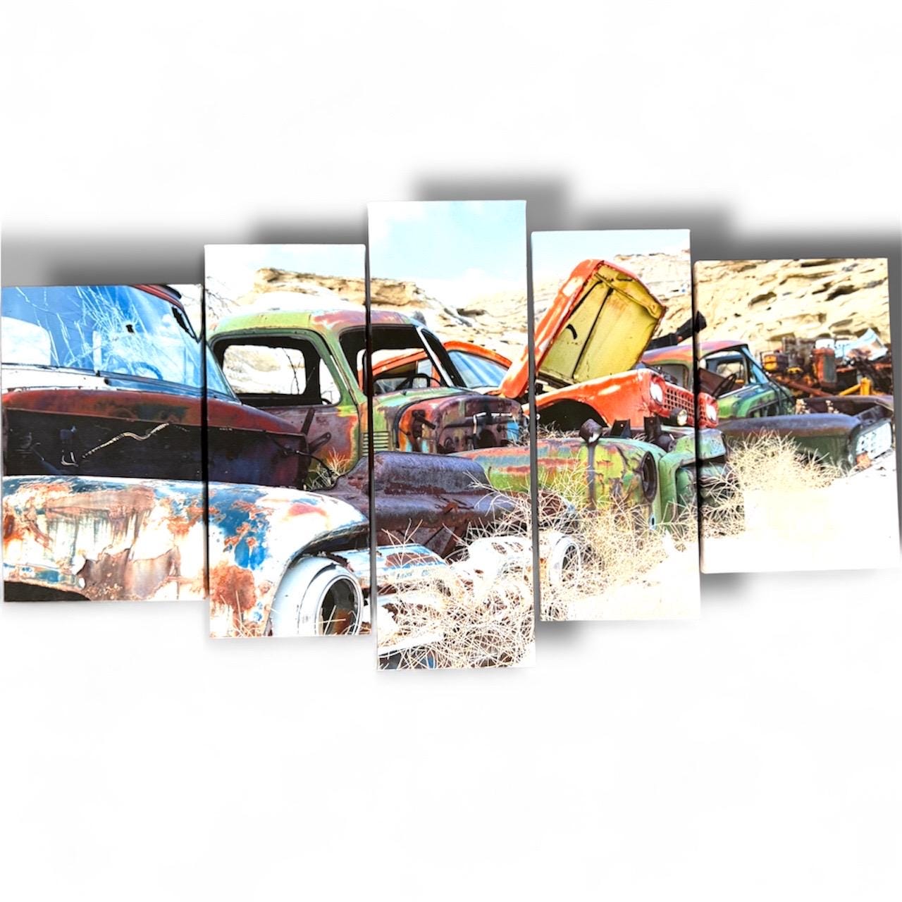 Antique Cars Vintage American Desert A Multi Panel Canvas Print Poster Wall Art