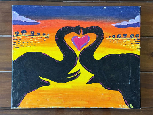 Elephants Love Heart Medium Figurative Acrylic Art Painting Canvas Original Work