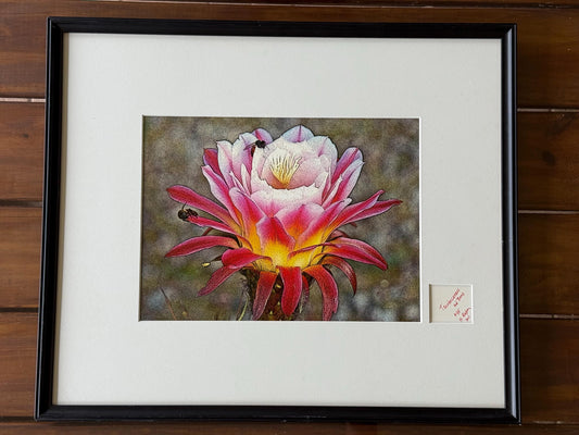A Signed Numbered Dated Artwork Trichocereus Flower and Bees #115 H.Riga’s 2001